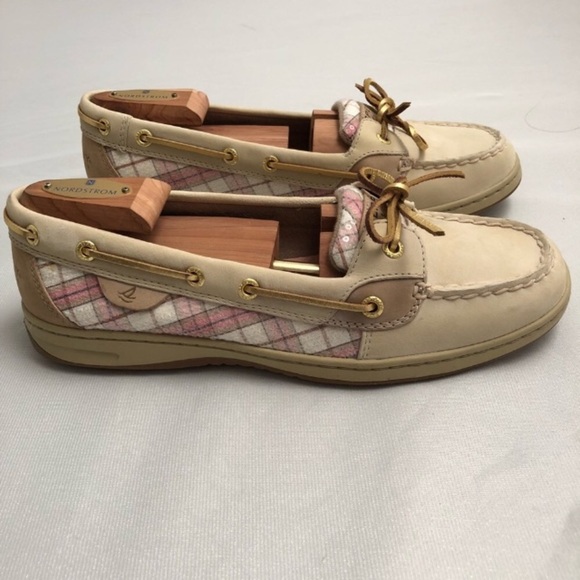 Sperry Angelfish beige and pink plaid sequin boat shoes - Picture 2 of 8